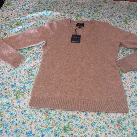 Tan charter club V-Neck cashmere Sweater (xs)(nwt) - Picture 5 of 7